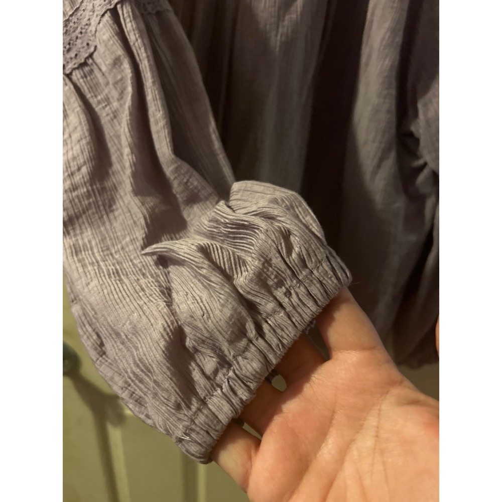 Laura Ashley Lavender Purple Crinkle Gauze Lace Trim Peasant Blouse Plus Size 2X - Picture 5 of 5